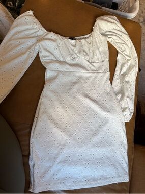 Windsor White Eyelet Long-Sleeve Mini Dress